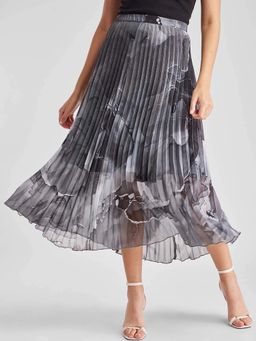 FableStreet - Black Abstract Straight Skirt