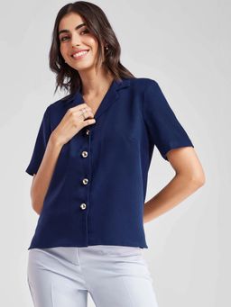 FableStreet - Navy Blue Solid Regular Shirt