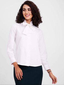 FableStreet - White Solid Regular Shirt