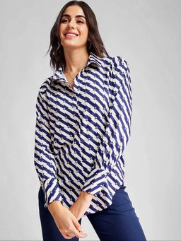 FableStreet - Blue Geometric Regular Shirt