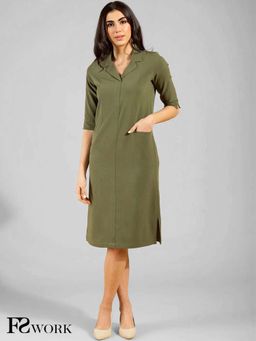 FableStreet - Olive Solid Regular Dress