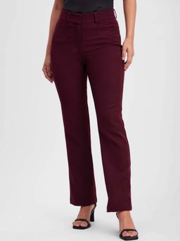 FableStreet - Burgundy Solid Regular Trouser
