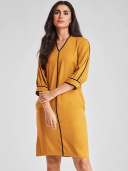 FableStreet - Polyester Sheath Mustard Women Dress