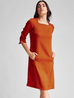 FableStreet - Polyester Crepe Sheath Rust Women Dress