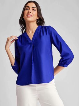 FableStreet - V- Neck Pleated Detail Top
