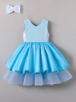 Hopscotch - Sequin Embellished Tiered Party Dress with Bow (12-18 Months)