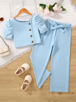 Hopscotch - 2-Piece Puff Sleeves Blouse and Pant with Belt (6-7 Years)
