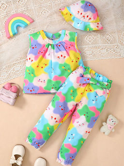 Hopscotch - 2-Piece All-Over Print Blouse and Pant with Hat (2-3 Years)