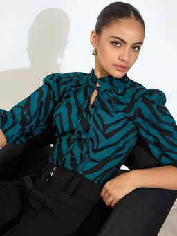 SALT Attire - Zebi Green Animal Print Top