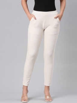 Go Colors - Women Solid Cream Mid Rise Corduroy Treggings