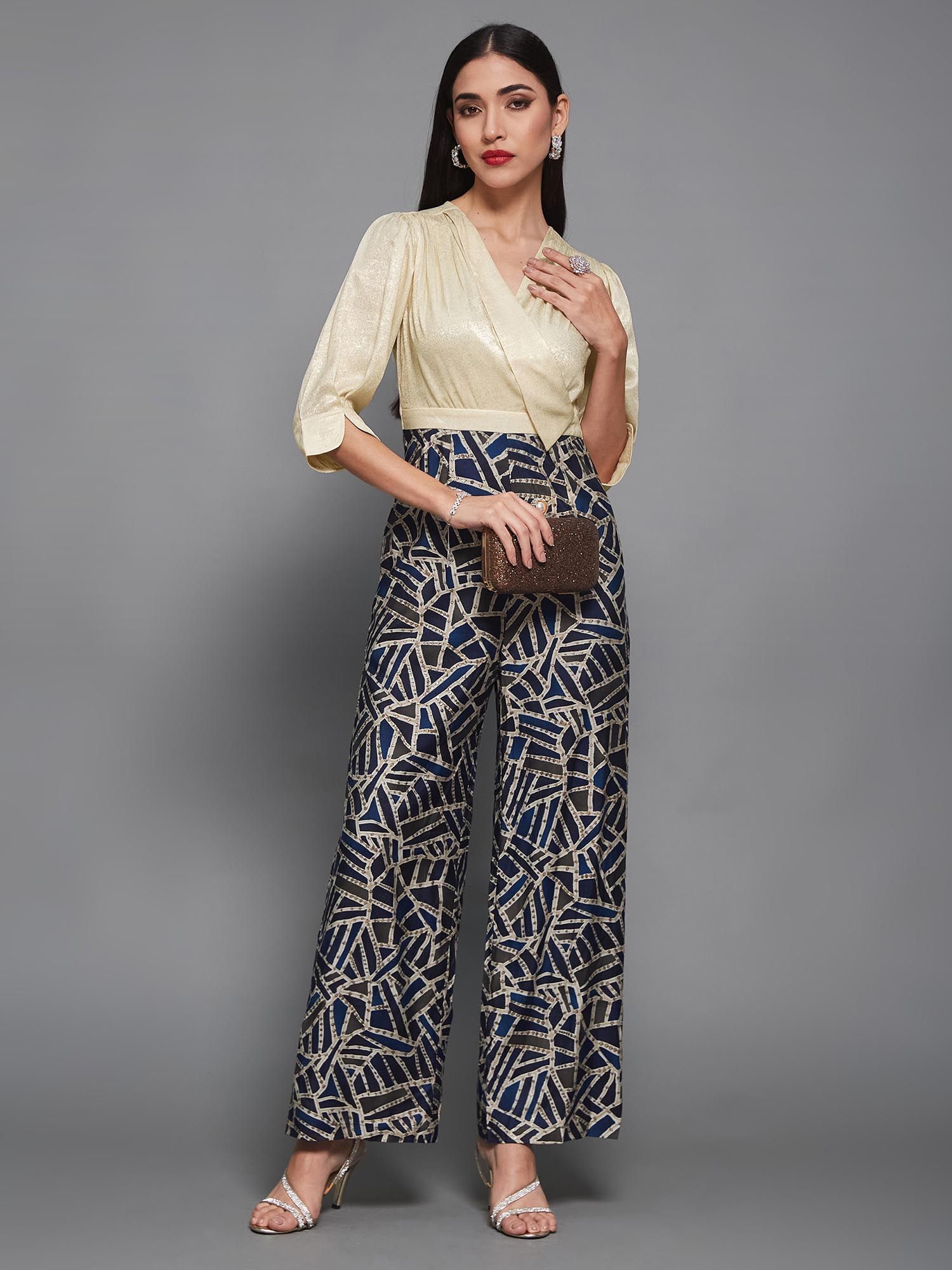 miss chase Women'S Multicolored Base Cream Overlapped Regular Jumpsuit-picture-34
