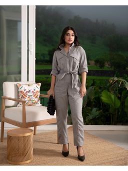RUIAAN - Platinum Grey Jumpsuit with Belt (Set of 2)