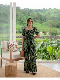 RUIAAN - Pewter Multi-Color Jumpsuit with Belt (Set of 2)