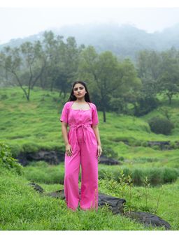 RUIAAN - Berry Pink Jumpsuit with Belt (Set of 2)