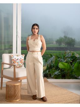 RUIAAN - Opal Off White Crop Top with Pant (Set of 2)