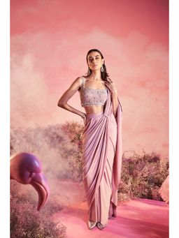 PARUL GANDHI - Gulaab Drape Saree with Stitched Blouse & Belt