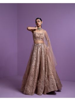 PARUL GANDHI - Caramel Blaze Blouse with Lehenga & Dupatta (Set of 3)