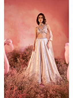 PARUL GANDHI - Sairah Soft Pink Blouse with Lehenga & Dupatta (Set of 3)