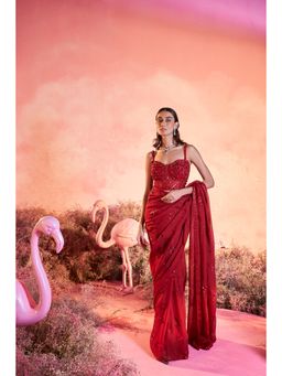 PARUL GANDHI - Rose Saree with Stitched Blouse