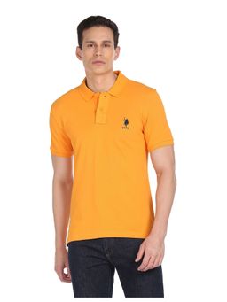 U.S. POLO ASSN. - Men Chrome Yellow Solid Cotton Polo T-Shirt