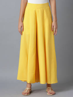 Elleven - Yellow Solid Flared Palazzo