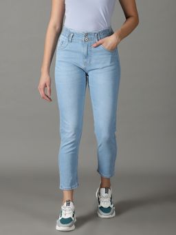 SHOWOFFFF - Women's Stretchable Clean Look Blue Boyfriend Fit Jeans