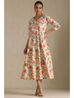 Soch - Womens Beige Cotton Flex Floral Print Dress