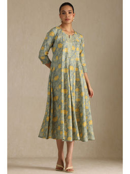 Soch - Womens Green Cotton Flex Floral Print Dress