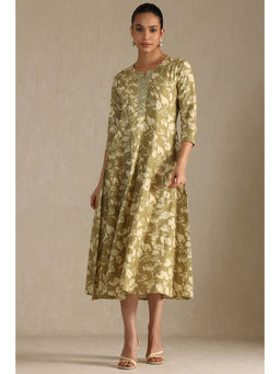 Soch - Womens Olive Cotton Flex Floral Print Dress