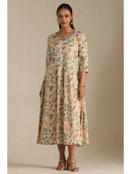Soch - Womens Beige Cotton Flex Floral Print Dress