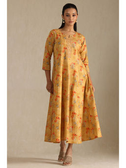 Soch - Womens Mustard Cotton Flex Floral Print Dress