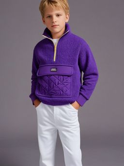 CHERRY CRUMBLE BY NITT HYMAN - Purple Solid Full Sleeves High Neck Sweatshirt