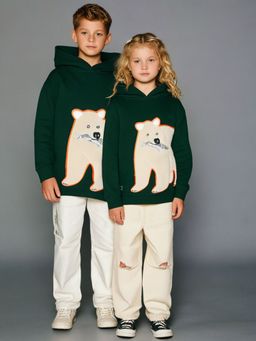 CHERRY CRUMBLE BY NITT HYMAN - Dark Green Solid Applique Embroidered Hoodie