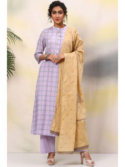 Biba - Purple Cotton Unstitched Suit (Set of 3)