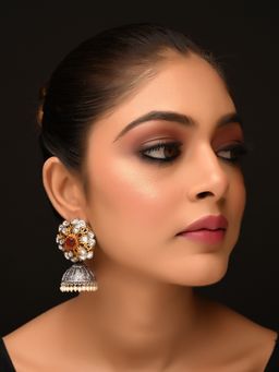 AG'S - Mehak Rose Pink Stone Two Tone Polish Boutique Earrings