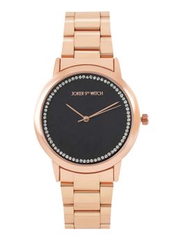 Joker and Witch - Joker & Witch Castor Black Dial Rose Gold Rhinestone Metallic Link Strap Analog Womens Watch