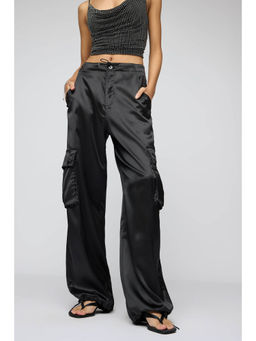 FREAKINS - Iris Black Satin Parachute Trousers