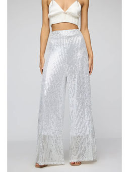 FREAKINS - Stellar Grey Sequin Flare Fit Korean Pants