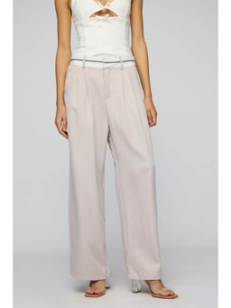 FREAKINS - Silver Grey Contrast Waist Korean Pants