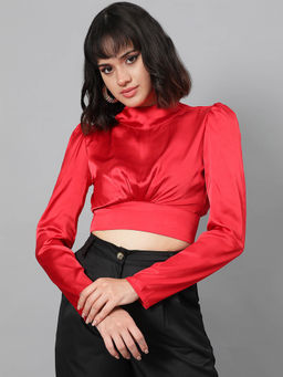 KOTTY - Womens Solid Satin Crop Top