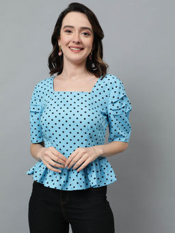 KOTTY - Casual Half Sleeves Polka Dots Women Blue Top