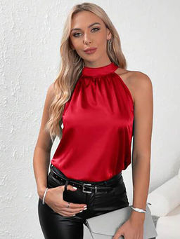 KOTTY - Womens Party Sleeveless Solid Red Top