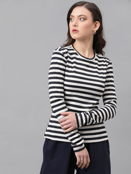 KOTTY - Womens Casual Full Sleeves Striped Multicolor Top