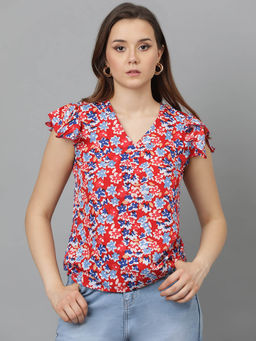 KOTTY - Womens Casual Crepe Fabric Ruffle Sleeves Printed Top