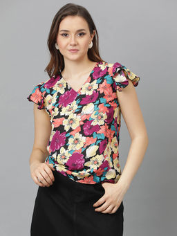 KOTTY - Womens Casual Crepe Fabric Ruffle Sleeves Printed Top