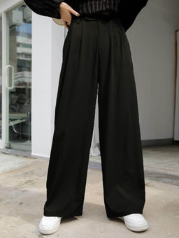 KOTTY - Womens Regular Fit Black Lycra Blend Trousers