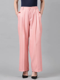 KOTTY - Womens Regular Fit Pink Viscose Rayon Trousers