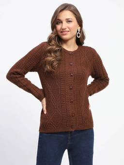 Madame - Self Design Brown Cardigan