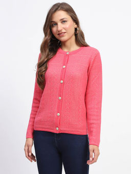 Madame - Self-Design Round Neck Button Down Cardigan