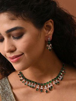 Sohi - Women Gold Plated Green Stone Studded Jewellery (Set of 2)